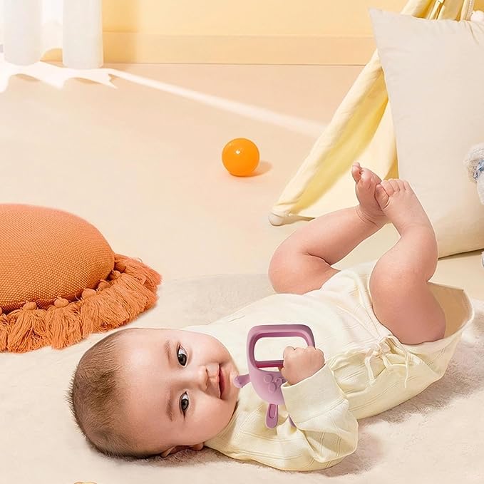 Children Teething Toy, Soft Flexible Texture, 12x12x4.5cm, Gum Massager, Care Accessories, Adorable Bunny Design, Ideal for 6-12 Months Boy Girl