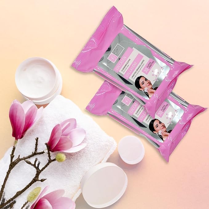 Global Beauty Care Collagen Makeup Remover Wipes with Skin Smoothing Support - Facial Cleansing Cloths Remove Waterproof Mascara, Oil & Dirt, Texture Smoothing, All Skin Types, 120 Count (4-Pack)