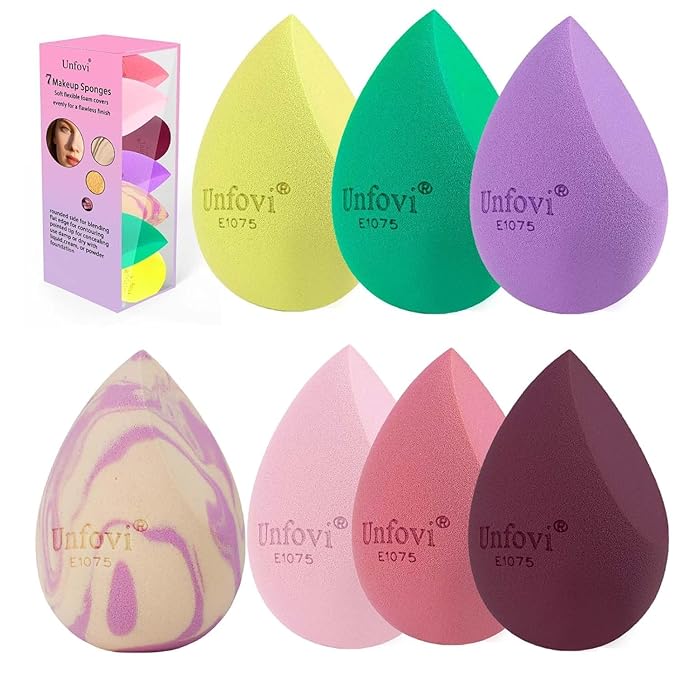 7-Pack Makeup Sponges Set, Cosmetic Sponge for Foundation & Concealer, Latex-Free Reusable Beauty Face Blender, Soft Makeup Blenders for Liquid, Cream, Powder Wet/Dry Application (Multi)