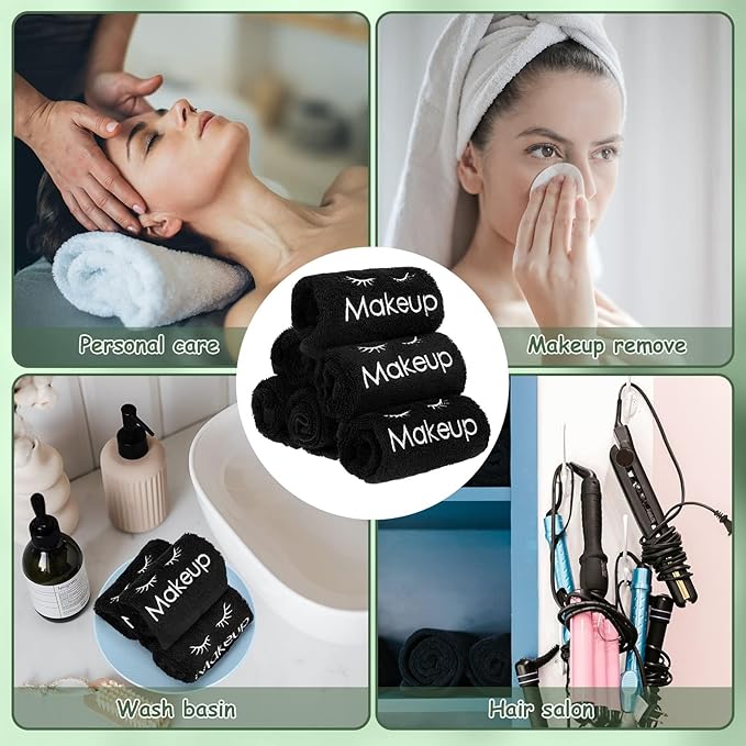 Shimeyao 13x13 Inch Black Makeup Towels Bulk Reusable Makeup Washcloths for Face Facial Remover Washcloths Absorbent Cotton Towel for Salon Spa Women Skin Care(24 Pcs,Classic)