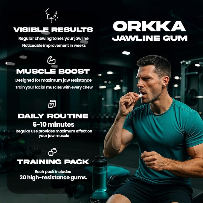 ORKKA Jawline Gum 15x Hardness | Ultra Hard Chewing Gum for Jawline Training & Mewing | Facial Fitness & Jaw Exercise Gum | Sugar Free, Calorie Free, Premium Performance Gum for Men & Women