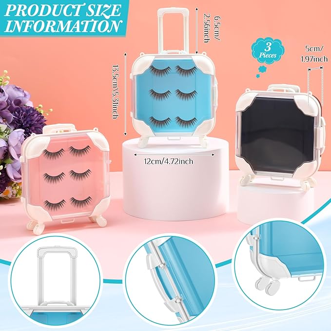Honeydak 3 Pcs Mini Plastic Suitcase False Eyelashes Tray Luggage Trolley Candy Box Clear Suitcase Packaging Party Favor Box for Jewelry Cosmetic Hairpins Storage (Mixing Color,5.3 x 2 x 4.7 Inches)