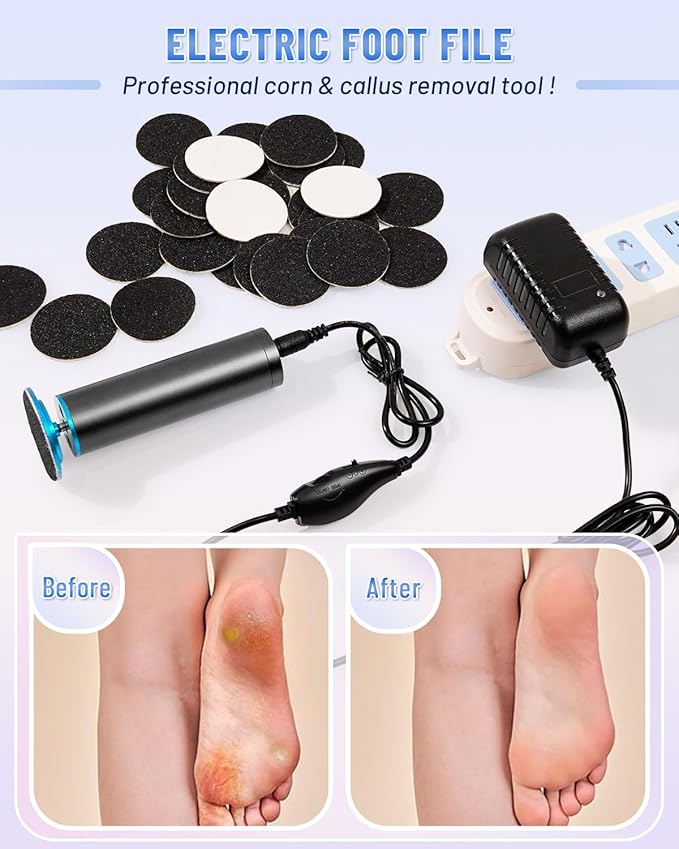 DERMAWAVE Electric Callus Remover for Feet with 60 Sandpaper Discs, Adjustable Speed Professional Foot File Electric Heel Grinder Sander Pedicure Tool for Men & Women