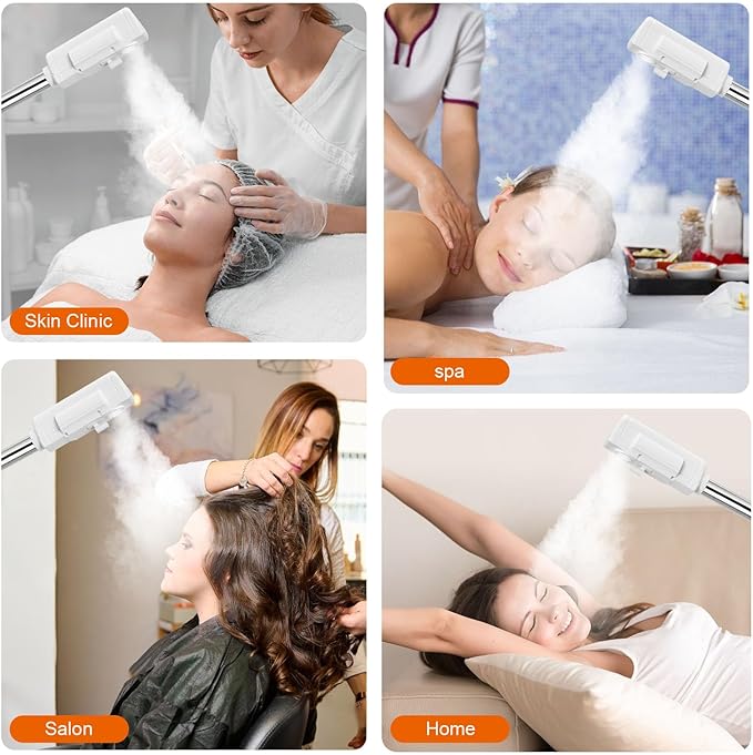 Professional Facial Steamer with 5X Magnifying Lamp, 2 in 1 Facial Steamer Upgrade PTC Heating, Esthetician Steamer Black Face Steamer for Salon Spa Beauty Skin Care (White)