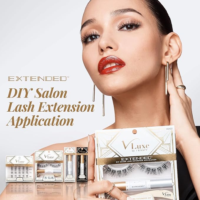 i•ENVY DIY Lash Extension Starter Kit with 10 Volume Extended Clusters, Applicator and Bond & Seal - Eye Lifting Effect, Feather Light Reusable Lash with Super Thin Microbands