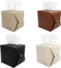 Tissue Box Cover Square, Leather Tissue Holder Organizer with Side Snap for Bathroom, Vanity, Tabletop, Office (4Pack)