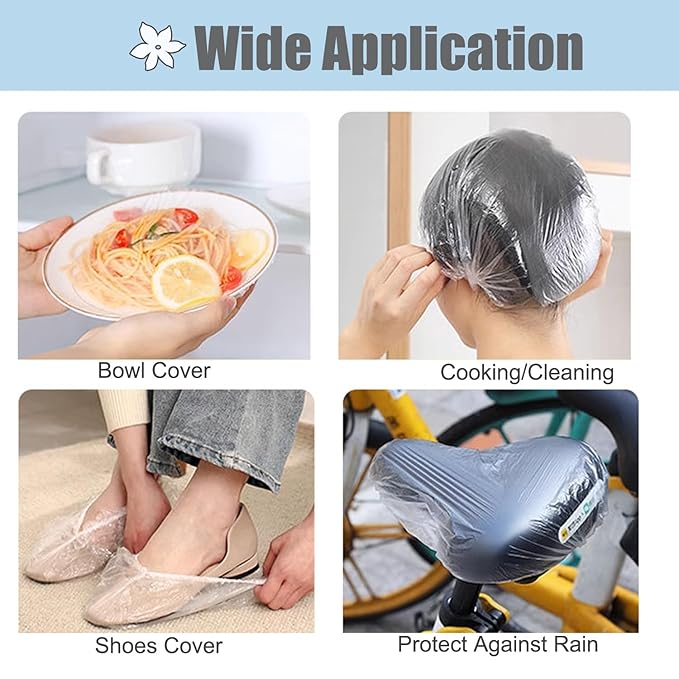 100pk Disposable Shower Caps LARGE SIZE 50cm/20in Unisex Plastic Hair Caps for Deep Conditioning Shower Cap Reusable Waterproof for Women Men Thin Design