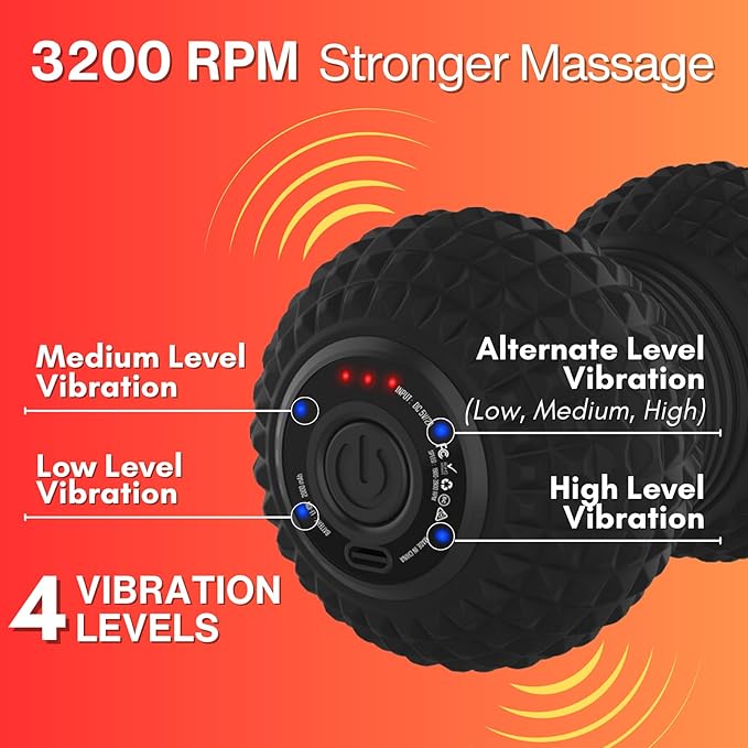 ZeenKind Vibrating Peanut Massage Ball, Ultra Strong Rechargeable Therapy Roller, Trigger Point Massager for Back Neck Foot Muscle Pain, Myofascial Release & Plantar Fasciitis Relief