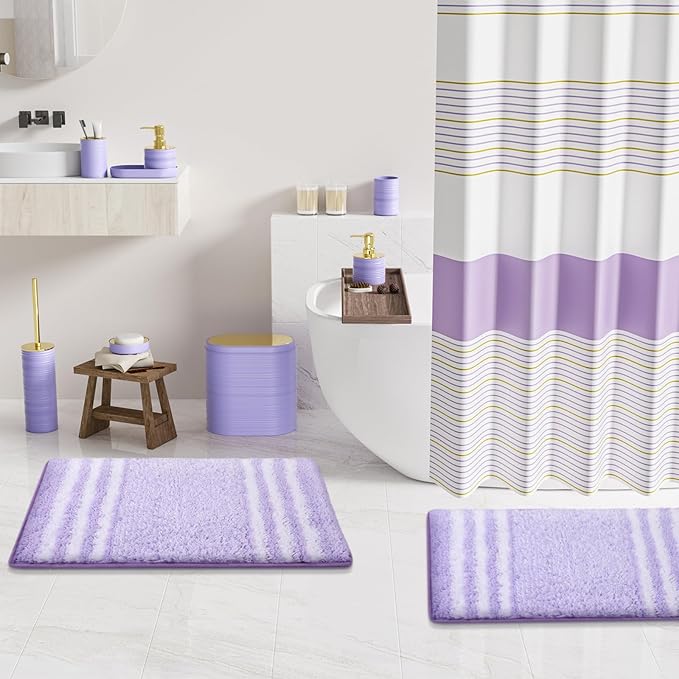 Bathroom Set - Bathroom Sets with Shower Curtain and Rugs, 25PC Bathroom Accessory Set, Purple Bathroom Accessories Set with Trash Can, Soap Dispensers
