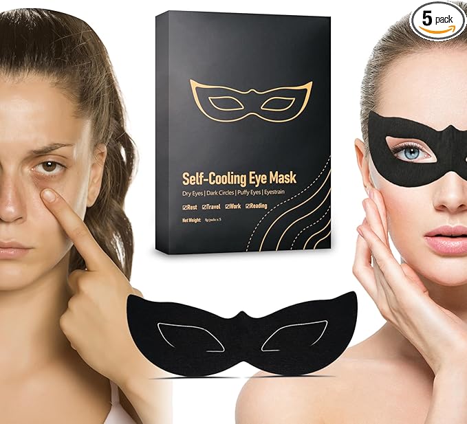 Self Cooling Eye Masks for Migraines, Eyestrain, Puffiness, All-Natural Ingredients, Cold Eye Mask for Travel, Flights, Screen Time, or Overnight Puffiness