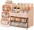 Makeup Organizer for Vanity with Brush Holder, Countertop Skincare Organizer with 2 Drawers, Spacious Cosmetic Display Case for Perfumes, Eyeshadow Palettes, Nail Polishes