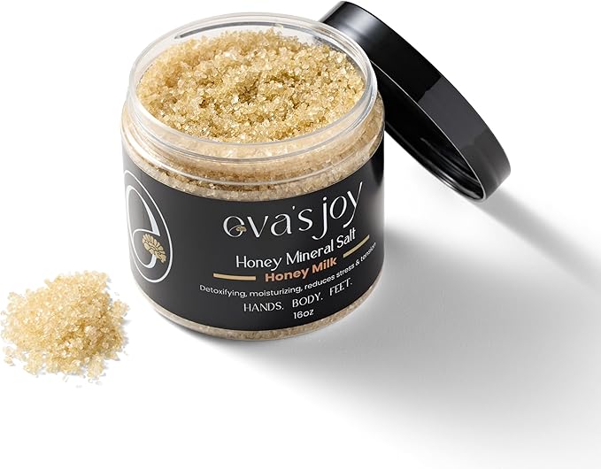 Eva's Joy Honey Milk Mineral Bath and Foot Soak, Made with Epsom Salt Crystals for Relaxation & Soft Skin, Oil-Free, Nourishing, Comforting Soak, 16 oz