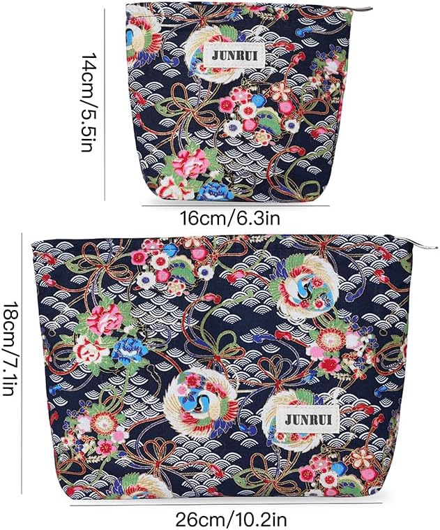 2PCS Makeup Pouch Small Cute Japanese Style Cosmetic Bag for Women，Cotton Toiletry Bag Pouch for Purse，Gilding Craft Makeup Bag with Zipper（Gold Black）