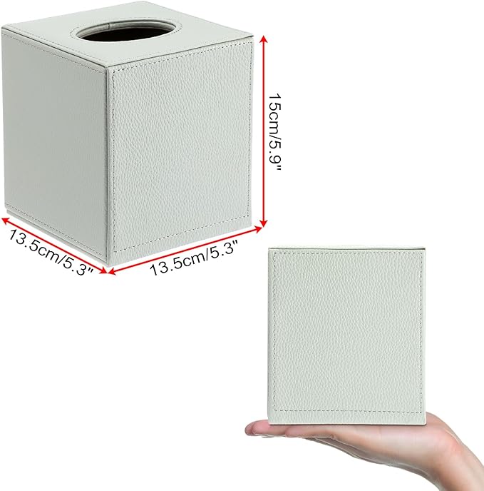 Sumnacon Tissue Box Cover Square Tissue Box Stylish PU Tissue Box Holder with Magnetic Bottom, Leather Cube Tissue Cover for Living Room Bathroom Bedroom Table Desk Home Office Car, Light Green