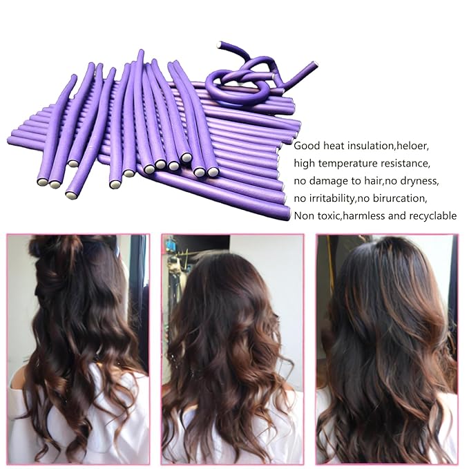 10 Pcs 9.45'' Purple Flexible Curling Rods Twist Foam Hair Rollers Soft Foam No Heat Hair Rods Rollers Curler for Women with Long and Short Hair (Purple, 0.31 x 9.45in)