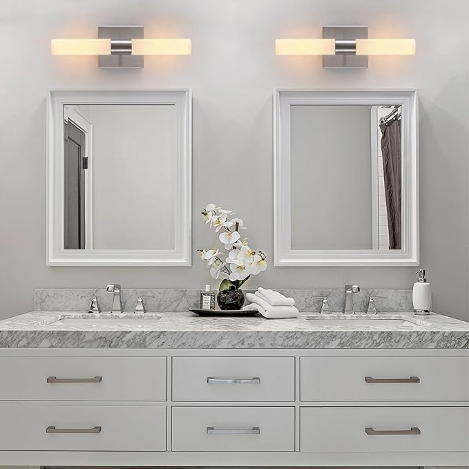 Wall Sconces Set of Two Brushed Nickel Bathroom Sconces Wall Decor Set of 2 Modern Wall Light Fixtures Metal Sconces Wall Lighting with Frosted Glass Shade Wall Mounted Lamp