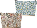 2pcs Vintage Floral Makeup Bag, Daisy Flower Cosmetic Bag Garden Gifts for Women Female Girls Sister BFF Nature Lover, Travel Zipper Pouch Christmas Thanksgiving Birthday Gifts