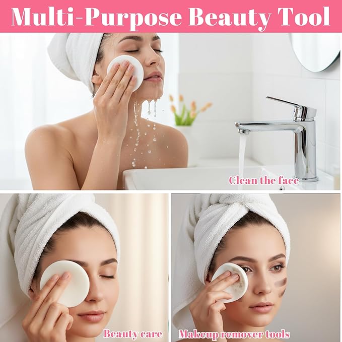 240+2 Pack White Compressed Facial Sponges with Storage Box, Professional Round Compress Face Cleaning & Makeup Removal Sponges for Estheticians, Soft Reusable Exfoliating Spa Sponge (3.1")