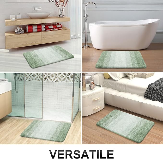 OLANLY Bathroom Rugs Sets 3 Piece, Soft Absorbent Microfiber Bath Mats and U-Shaped Contour Toilet Rug, Plush Shaggy Bath Mat Set for Bathroom (36"x24"+24"x16"+24"x20", Sage Green)
