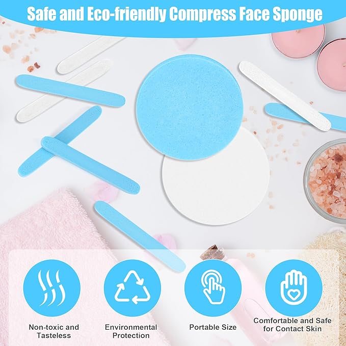120 Pcs Facial Sponge Compressed, Luxiv Face Cleansing Sponge Estheticians Compressed Makeup Facial Sponge Round Wash Face Sponges for Women Compress Exfoliating Removal Sponge (White+blue)