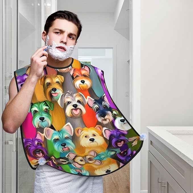 Oil Cute Schnauzer Dogs Print Beard Bib Apron For Men, Beard Hair Catcher For Men Shaving Trimming,Beard Cape Cloth
