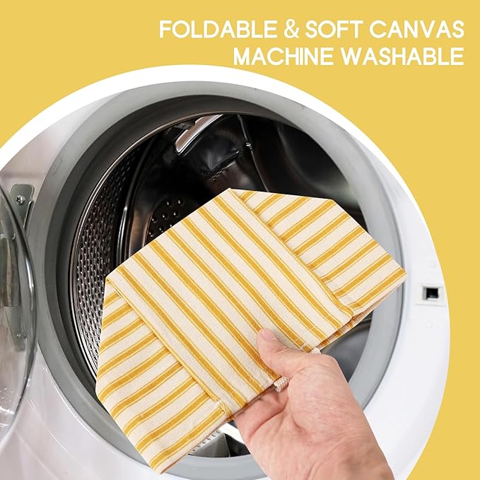 Tissue Box Cover, Fabric Tissue Box Holder Square, Stylish Toilet Paper Storage, Modern Bathroom Counter Organizer Decorations Accessories,Ticking Stripe 5''x5''x5'' (Ginger Yellow)