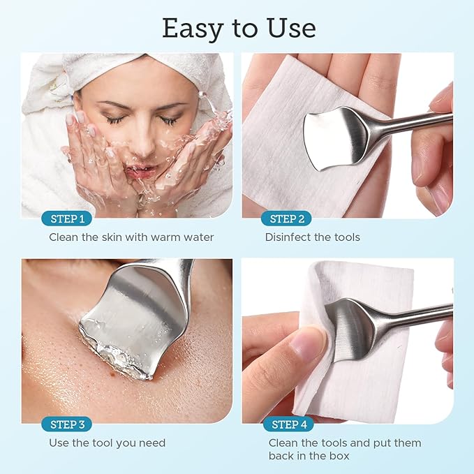 LitBear Pore Prep Tool, Blackhead Remover Pimple Popper Tool Kit, Stainless Steel Blackhead Extractions Tool for Acne, Whitehead Popping, Blemish, Comedone, Pink
