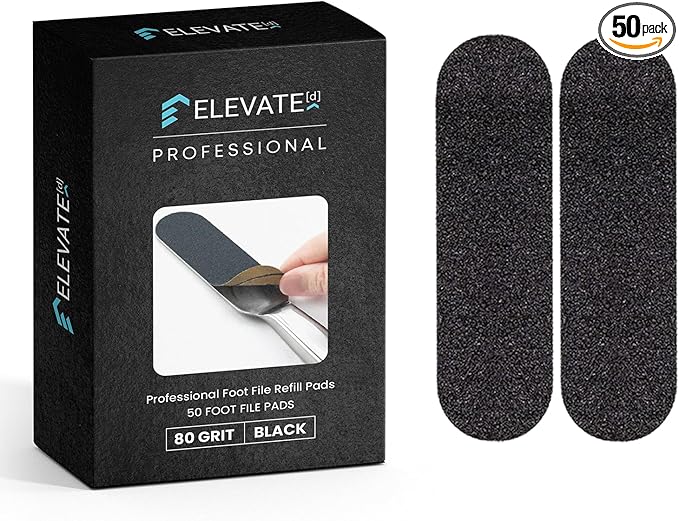 Professional Pedicure File Refills - Pack of 50 Foot File Replacement Pads - Black - Disposable Foot Files for Pedicures - Pedi Foot File Pads with Water Resistant Strong Adhesive (80 grit)