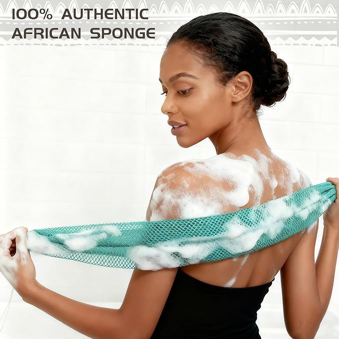 African Net Sponge Authentic, Loofah Exfoliating Body Scrubber Bath Sponge, African Exfoliating Net Sponge Back Scrubber Washcloth for Shower, Body Care Bathing Accessories (Mint Green)
