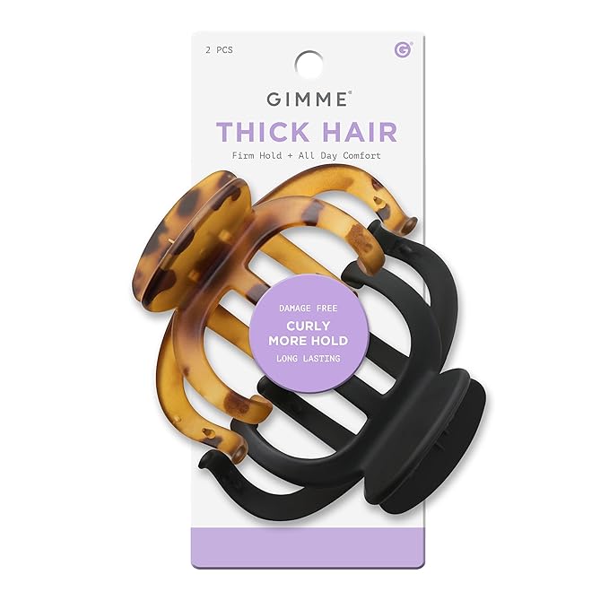 Gimme Beauty Thick Hair Claw Clips - Durable, No-Slip Design for Curly & Textured Hair - Made from Strong & Break-Resistant Recycled Plastic - Black & Tortoise
