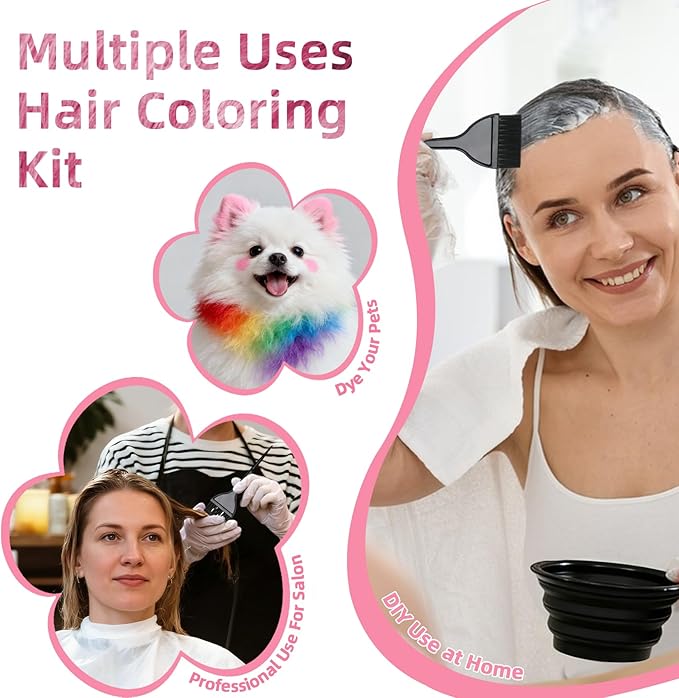 ROOHUA 8 Pcs Hair Coloring Kit - Professional Hair Dye Tools for Home Salon Use with Bowl, Brush, Comb, Clips, Gloves & Shower Cap - Reusable Supplies (8, Black)