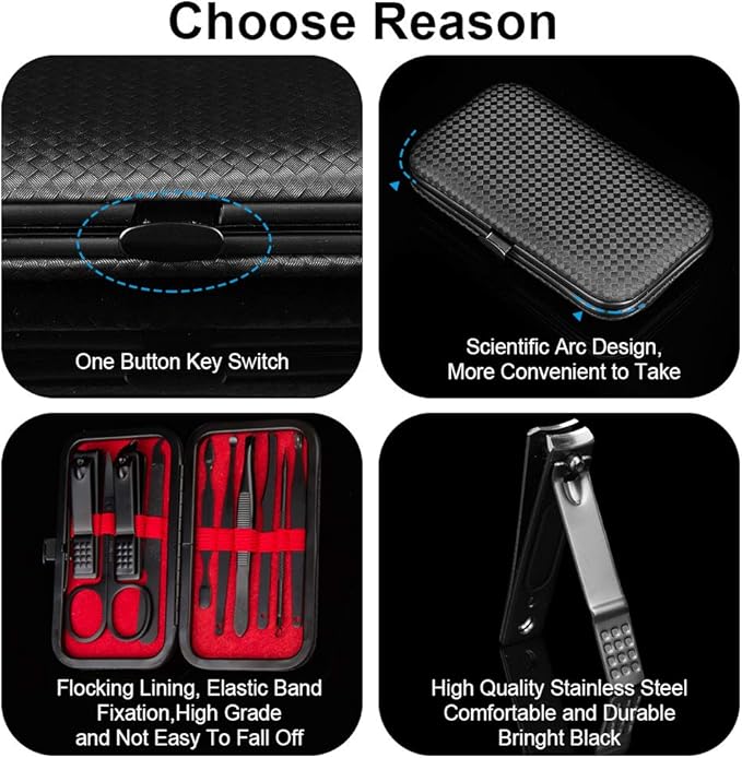 OKOM Professional Nail Clippers Set - 10 PCS Stainless Steel Nail Kit with Travel Case, Tweezers Manicure Set Gift for Men Women