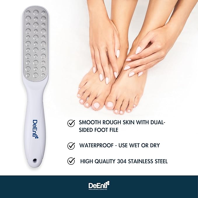 DeEnti Metal Foot File, Professional Grade Stainless Steel, Salon Quality Callus Remover, Lightweight Foot Scrubber, Home Manicure and Pedicure Tools