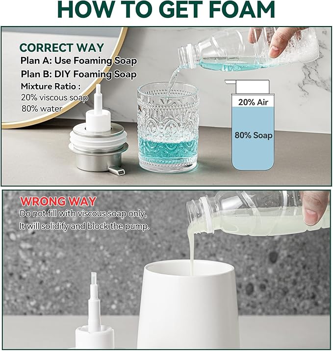 Glass Foam Soap Dispenser, 8 Oz Face Wash Dispenser for Bathroom, Vintage Glass Clear Foaming Hand Soap Dispenser, Small Refillable Lotion Dish Dispenser for Kitchen, Matte Silver Pump