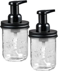 SheeChung Mason Jar Foaming Soap Dispenser, Glass Foaming Hand Soap Dispensers, Stainless Steel Lid, Refillable Foam Soap Dispenser for Bathroom Kitchen, Farmhouse Bathroom Decor (2 Pack, Black)