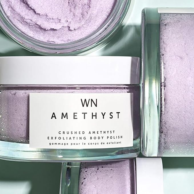 Amethyst Crystal Body Scrub – Purple Exfoliating Body Polish for Smooth, Glowing-Looking Skin, Sugar & Botanical Oil Blend, Spa-Inspired Self-Care