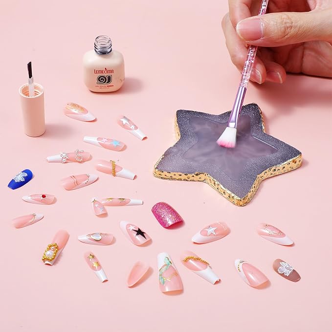 2 Pcs Nail Art Palette Resin Nail Polish Palette Mixing Plate Plates White Stars Shape Makeup Plate Nails Gel Color Makeup Display Board Pallet For Art Tip Holder Display