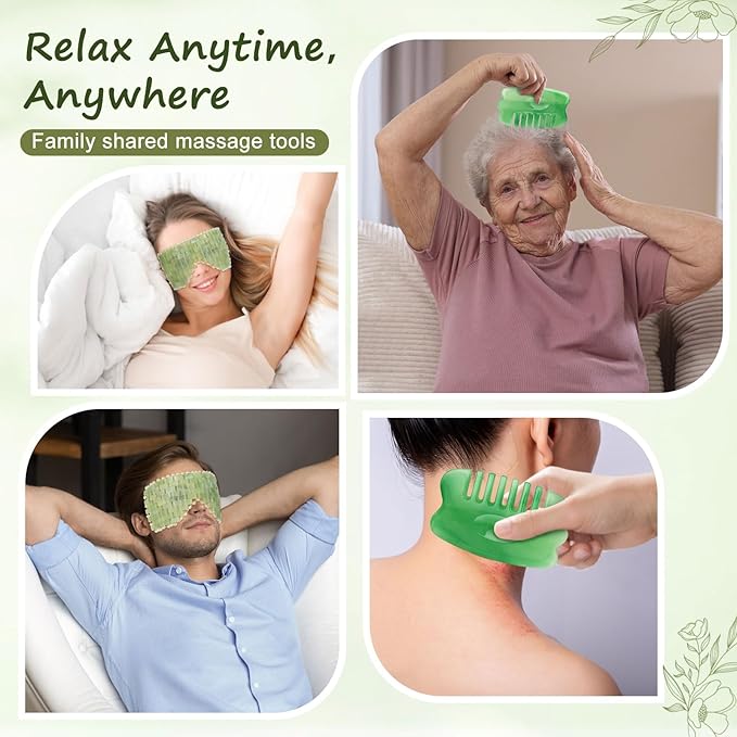 Jade Eye Mask - Resin Scalp Comb 4 Pcs Set & Ice Globes for Face