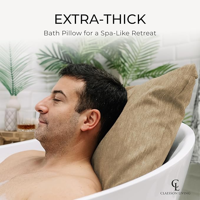 Luxury Bath Pillow for Tub - Thick and Comfortable Bathtub Pillow Support for Head and Neck and Back - Washable Quick-Drying Bath Pillows - Bath Cushion for Home Spa - Fits Any Bathtub - Sand