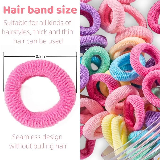 100 Psc Baby Hair Ties,Soft Cotton Toddler Hair Ties,Small Seamless Hair Bands for Girls and Kids,Multicolor Hair Elastics Ponytail Holders