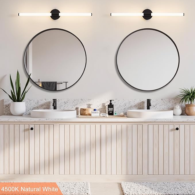 Bathroom Wall Sconces Set of 2 Hardwired Dimmable 5CCT LED Bathroom Light Fixtures Over Mirror 360° Full Lighting 31" Long Vanity Light Bar Modern Black Wall Sconce for Bath Bedroom Living Room