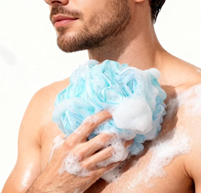 BTYMS XXL Large Loofah Bath Sponge 100g/pc, 6Pcs Exfoliating Mesh Pouf Bath Scrunchies Shower Puffs for Men and Women