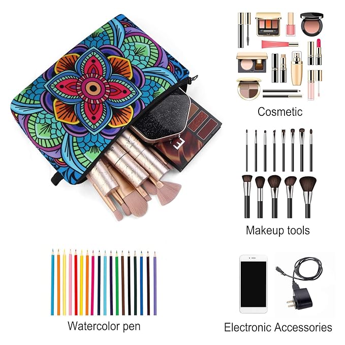MAGEFY Small Makeup Bag, Portable Travel Cosmetic Bag Zipper Pouch Waterproof Makeup Pouch Multifunctional Small Bag for Women (1 pack, dark blue flower 0179)