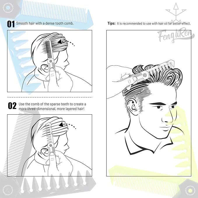 Protable Folding 2 in 1 Hair Comb Dence Tooth Comb Wide Tooth Comb Sparse Styling Pocket for Combing Straight hair Curly Hair Beards Mustaches for Men Barber Hairdresser (Green)