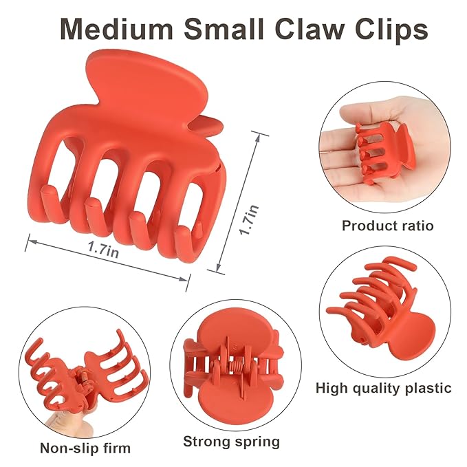 6 Pcs Hair Clips Small Claw Clips for Thin Hair Medium Matte Non-slip Hair Accessories for Women and Girls (Orange)
