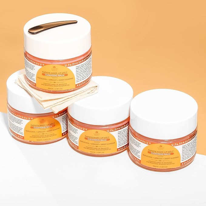 Nature Spell Papaya Cleansing Balm, Gently Removes Makeup & Hydrates Skin, Infused with Bakuchiol & Apricot, Vegan, For All Skin Types, 3.38 Fl Oz