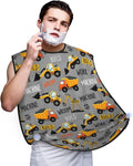 Beard Shaving Cape with Suction Cups, Dark Grey Construction Machines Cars Truck Tractor Shave Bib, Non-Stick Waterproof Hair Catcher, Grooming Bib for Men Husband