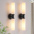 Wall Sconces Set of Two,Matte Black Bathroom Sconces Wall Lighting with White Glass, Modern Sconces Wall Decor Set of 2 Wall Light fixtures for Bathroom Mirror Living Room Hallway Bedroom Wall Lamp