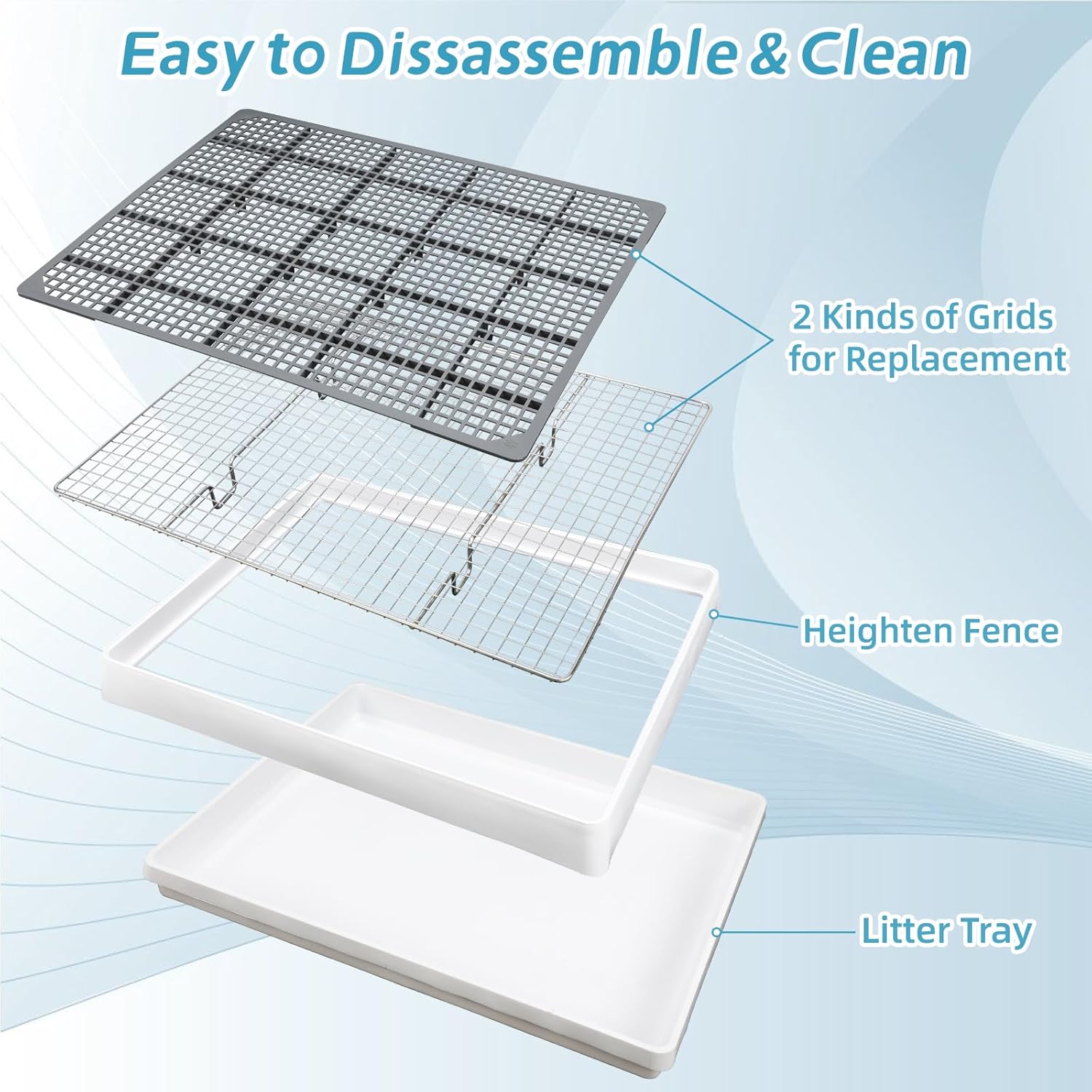 FHTONGE Extra Large Rabbit Litter Box with Large Steel Grid Holes, Bunny Potty Trainer Tray for Cage, Rectangular Rabbit Litter Pan Pet Toilet for Rabbit Guinea Pig Rat Chinchilla Hedgehog Hamster