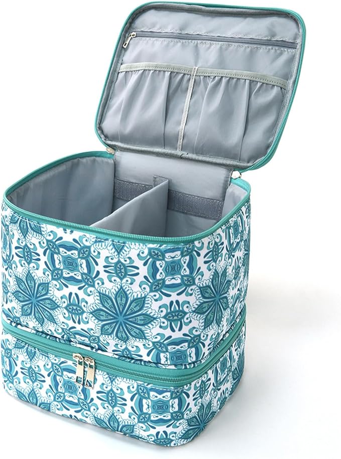 hibear Nail Supplies Organizer Nail Polish Storage Holds 30 BottlesNail Polish Storage Holds 30 Bottles Nail Kit Case Makeup Bag Vanity Case for Women (BLUE FLORAL C)